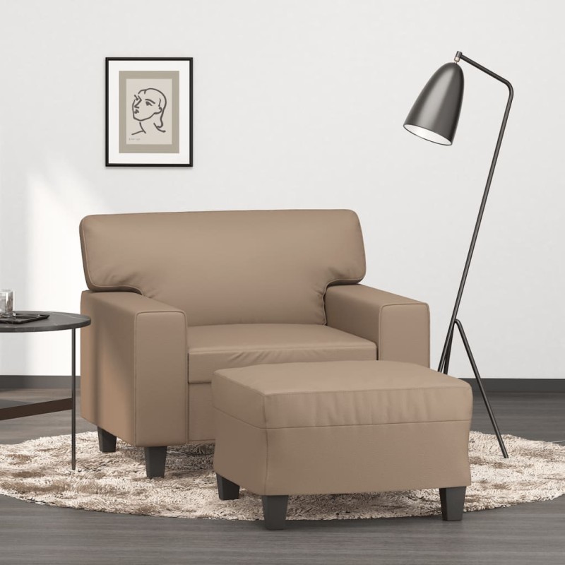 vidaXL Sessel mit Hocker Cappuccino-Braun 60 cm Kunstleder vidaXL Sessel mit Hocker Cappuccino-Braun 60 cm Kunstleder