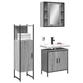 vidaXL 3-tlg. Badmöbel-Set Grau Sonoma Holzwerkstoff