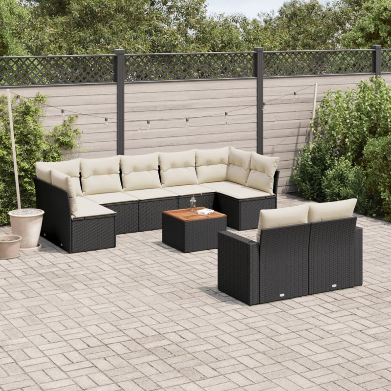 vidaXL 10-tlg. Garten-Sofagarnitur mit Kissen Schwarz Poly Rattan vidaXL 10-tlg. Garten-Sofagarnitur mit Kissen Schwarz Poly Rattan
