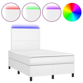 vidaXL Boxspringbett mit Matratze & LED Weiß 120x190 cm Kunstleder