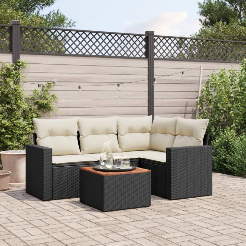 vidaXL 5-tlg. Garten-Sofagarnitur mit Kissen Schwarz Poly Rattan vidaXL 5-tlg. Garten-Sofagarnitur mit Kissen Schwarz Poly Rattan
