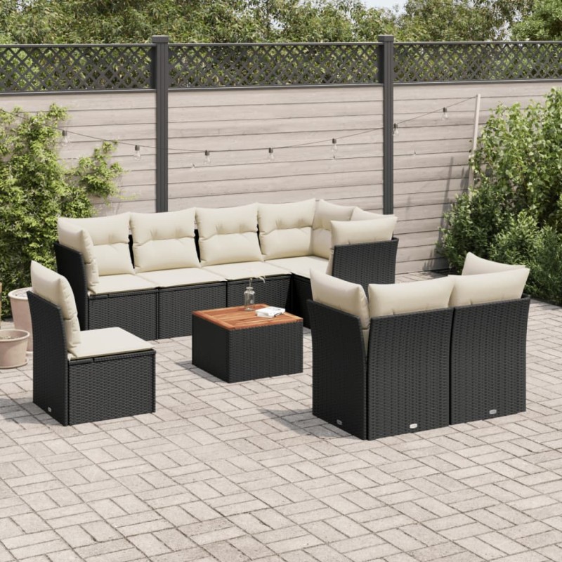 vidaXL 9-tlg. Garten-Sofagarnitur mit Kissen Schwarz Poly Rattan vidaXL 9-tlg. Garten-Sofagarnitur mit Kissen Schwarz Poly Rattan