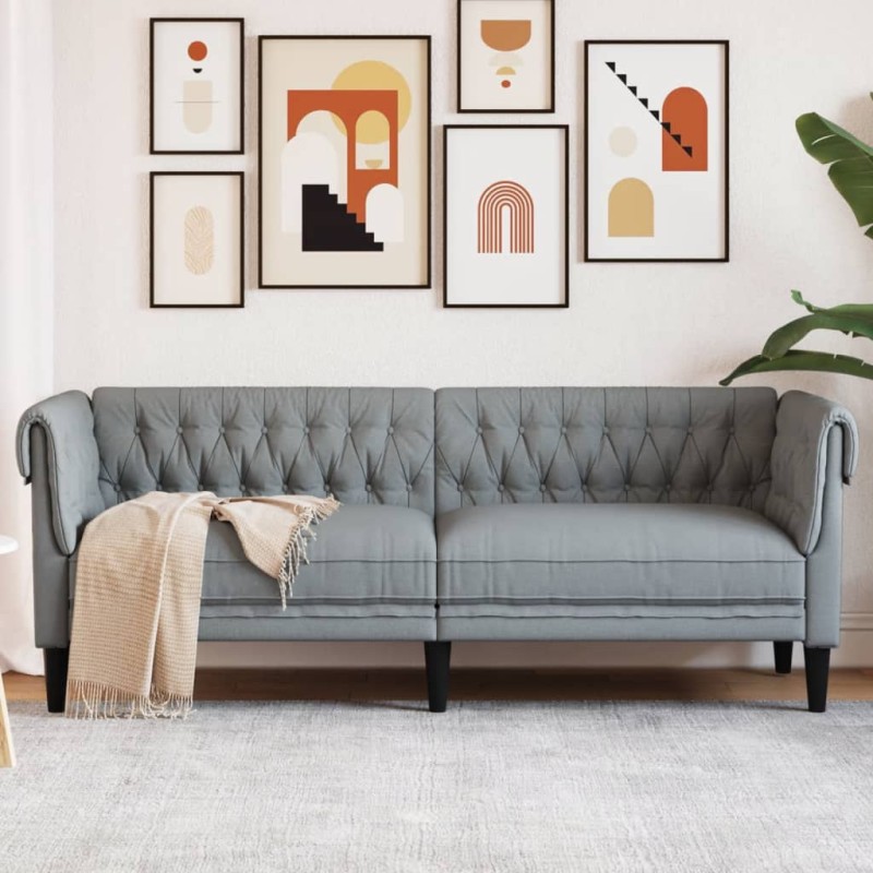 vidaXL Chesterfield-Sofa 3-Sitzer Hellgrau Stoff vidaXL Chesterfield-Sofa 3-Sitzer Hellgrau Stoff