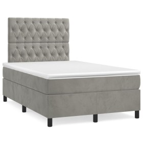 vidaXL Boxspringbett mit Matratze & LED Hellgrau 120x190 cm Samt