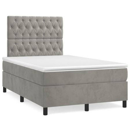 vidaXL Boxspringbett mit Matratze & LED Hellgrau 120x190 cm Samt