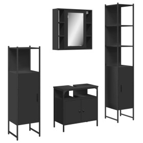 vidaXL 4-tlg. Badmöbel-Set Schwarz Holzwerkstoff