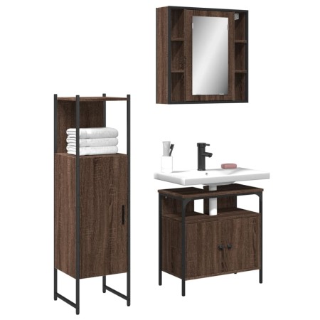 vidaXL 3-tlg. Badmöbel-Set Braun Eichen-Optik Holzwerkstoff