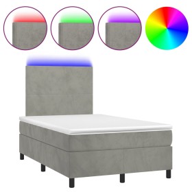 vidaXL Boxspringbett mit Matratze & LED Hellgrau 120x190 cm Samt