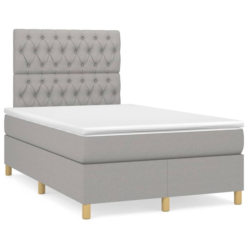 vidaXL Boxspringbett mit Matratze & LED Hellgrau 120x190 cm Stoff vidaXL Boxspringbett mit Matratze & LED Hellgrau 120x190 cm Stoff