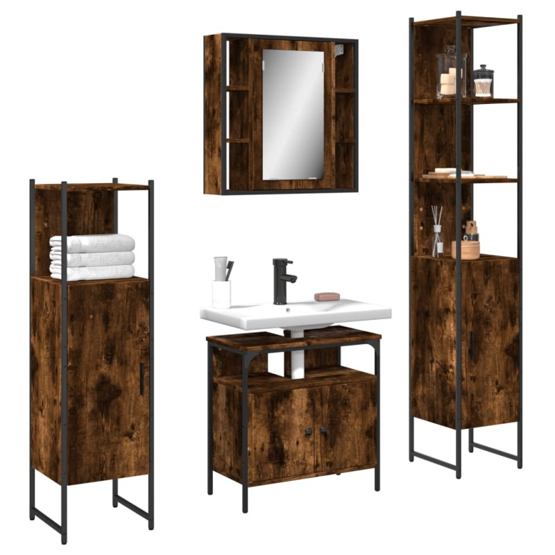vidaXL 4-tlg. Badmöbel-Set Räuchereiche Holzwerkstoff vidaXL 4-tlg. Badmöbel-Set Räuchereiche Holzwerkstoff