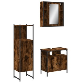 vidaXL 3-tlg. Badmöbel-Set Räuchereiche Holzwerkstoff