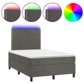 vidaXL Boxspringbett mit Matratze & LED Dunkelgrau 120x190 cm Samt
