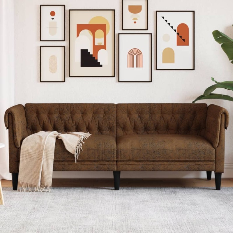 vidaXL Chesterfield-Sofa 3-Sitzer Braun Stoff vidaXL Chesterfield-Sofa 3-Sitzer Braun Stoff