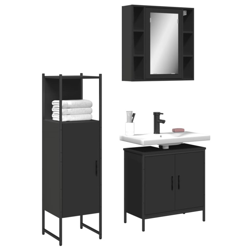 vidaXL 3-tlg. Badmöbel-Set Schwarz Holzwerkstoff vidaXL 3-tlg. Badmöbel-Set Schwarz Holzwerkstoff