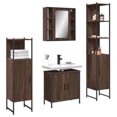 vidaXL 4-tlg. Badmöbel-Set Braun Eichen-Optik Holzwerkstoff