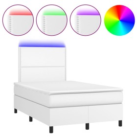 vidaXL Boxspringbett mit Matratze & LED Weiß 120x190 cm Kunstleder