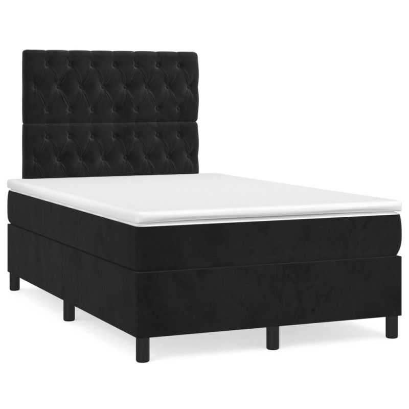 vidaXL Boxspringbett mit Matratze & LED Schwarz 120x190 cm Samt vidaXL Boxspringbett mit Matratze & LED Schwarz 120x190 cm Samt