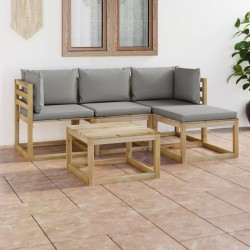 5-tlg. Garten-Lounge-Set mit Grauen Kissen