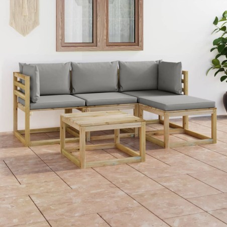 5-tlg. Garten-Lounge-Set mit Grauen Kissen