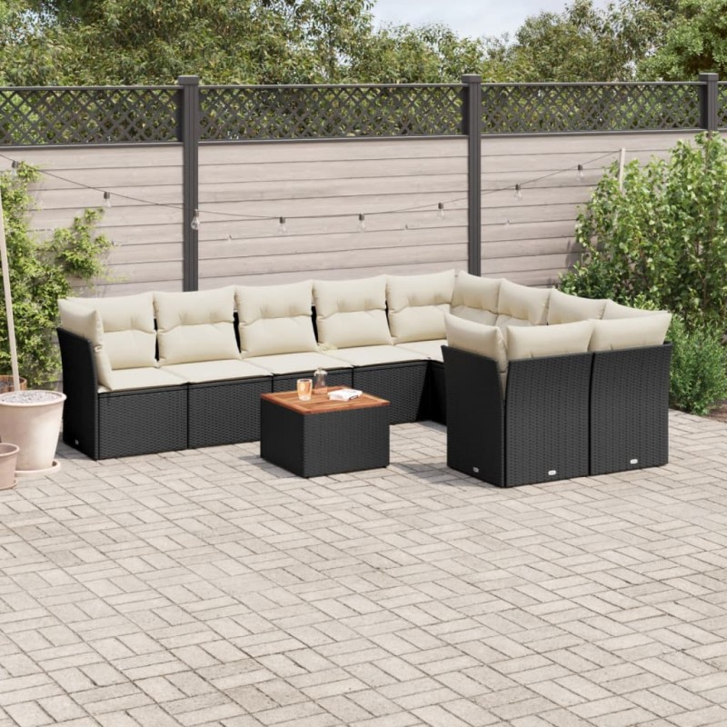 vidaXL 10-tlg. Garten-Sofagarnitur mit Kissen Schwarz Poly Rattan vidaXL 10-tlg. Garten-Sofagarnitur mit Kissen Schwarz Poly Rattan