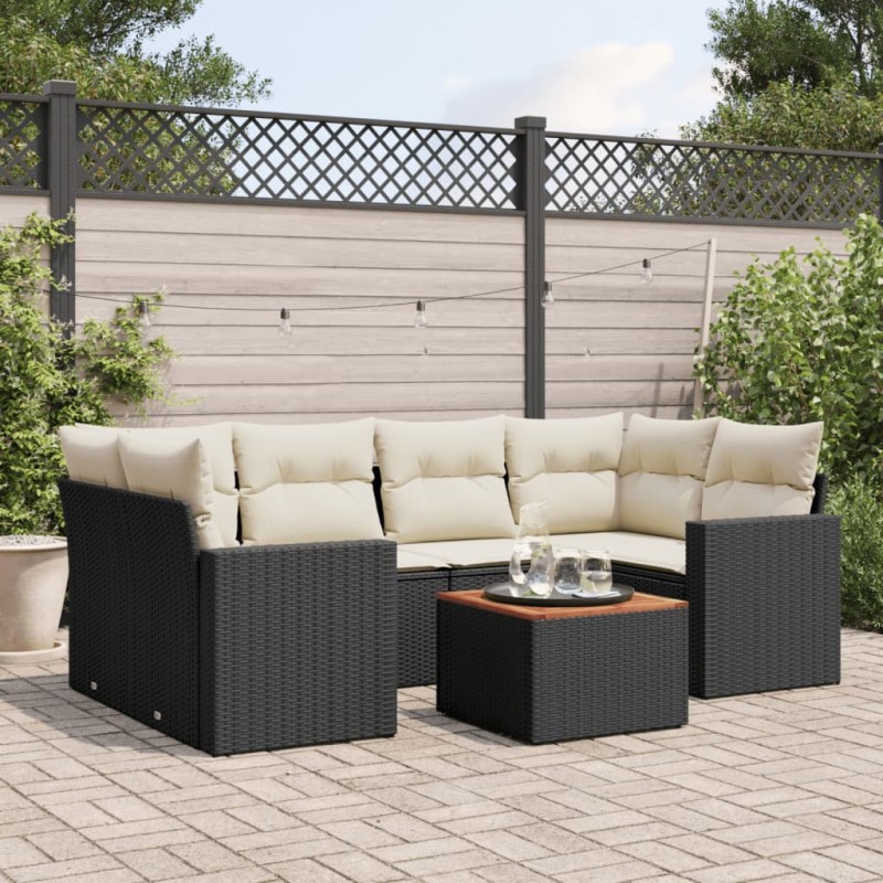vidaXL 7-tlg. Garten-Sofagarnitur mit Kissen Schwarz Poly Rattan vidaXL 7-tlg. Garten-Sofagarnitur mit Kissen Schwarz Poly Rattan