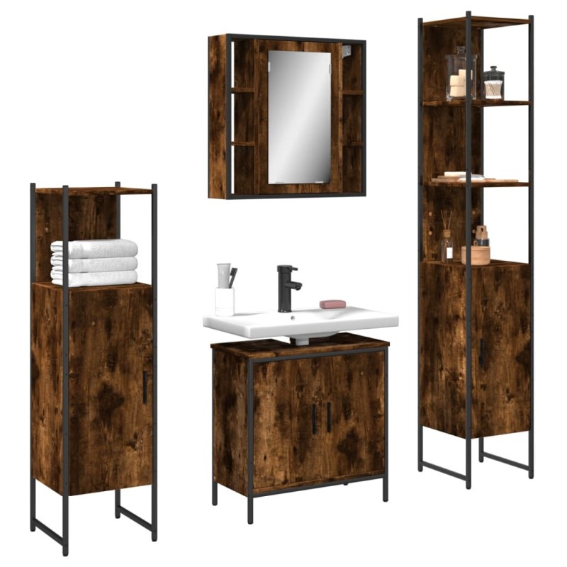 vidaXL 4-tlg. Badmöbel-Set Räuchereiche Holzwerkstoff vidaXL 4-tlg. Badmöbel-Set Räuchereiche Holzwerkstoff