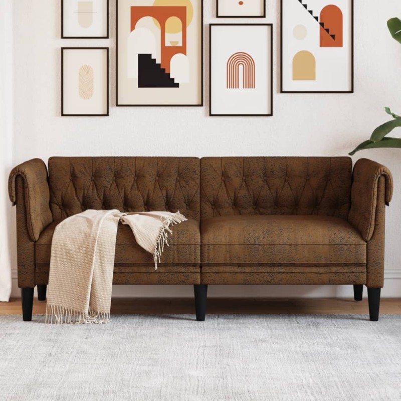 vidaXL Chesterfield-Sofa 2-Sitzer Braun Stoff vidaXL Chesterfield-Sofa 2-Sitzer Braun Stoff