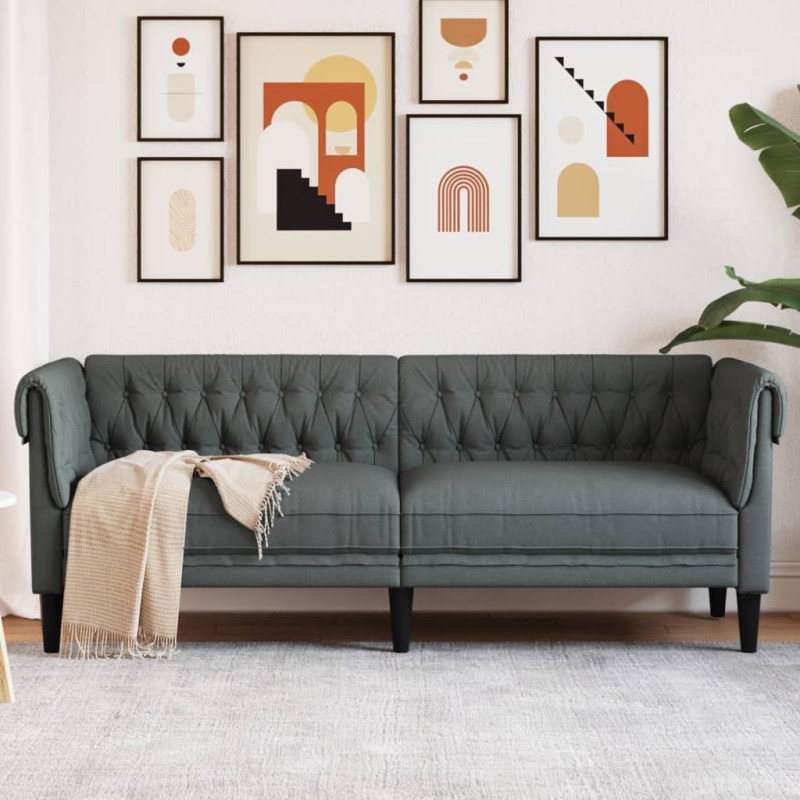 vidaXL Chesterfield-Sofa 3-Sitzer Dunkelgrau Stoff vidaXL Chesterfield-Sofa 3-Sitzer Dunkelgrau Stoff