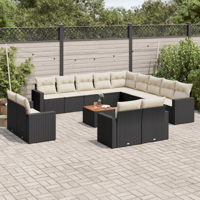 vidaXL 14-tlg. Garten-Sofagarnitur mit Kissen Schwarz Poly Rattan vidaXL 14-tlg. Garten-Sofagarnitur mit Kissen Schwarz Poly Rattan