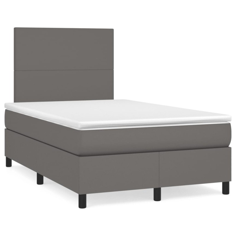 vidaXL Boxspringbett mit Matratze & LED Grau 120x190 cm Kunstleder vidaXL Boxspringbett mit Matratze & LED Grau 120x190 cm Kunstleder