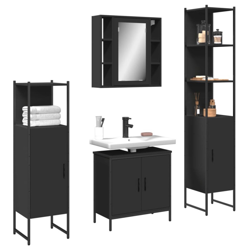 vidaXL 4-tlg. Badmöbel-Set Schwarz Holzwerkstoff vidaXL 4-tlg. Badmöbel-Set Schwarz Holzwerkstoff