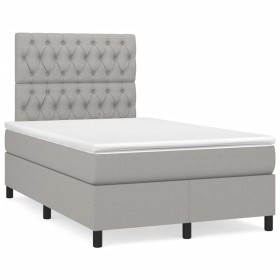 vidaXL Boxspringbett mit Matratze & LED Hellgrau 120x190 cm Stoff
