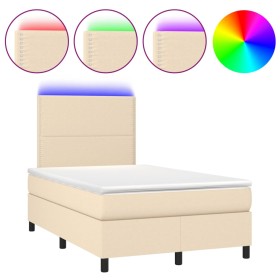 vidaXL Boxspringbett mit Matratze & LED Creme 120x190 cm Stoff