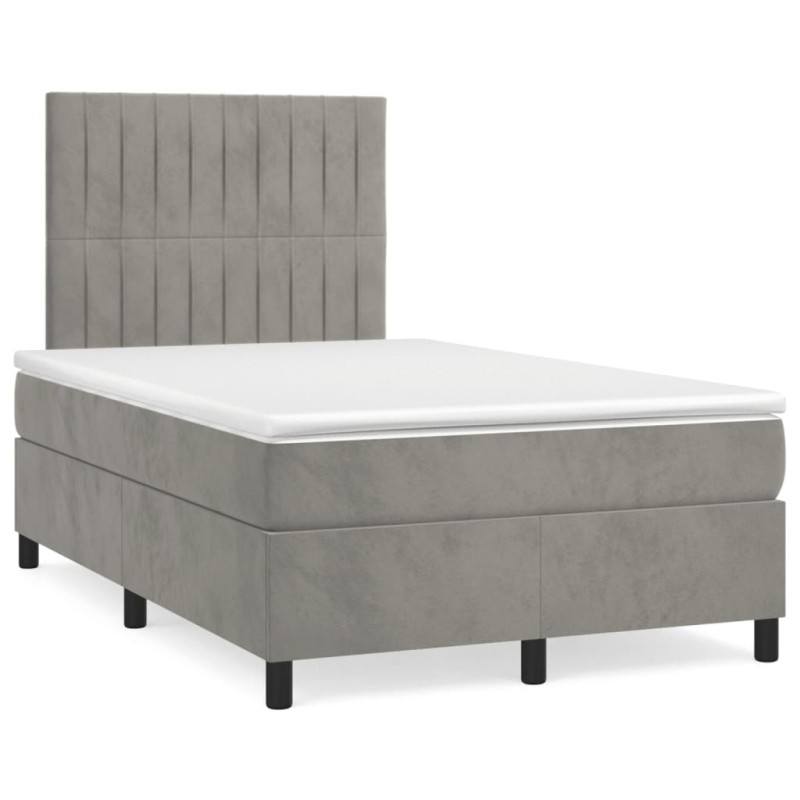 vidaXL Boxspringbett mit Matratze & LED Hellgrau 120x190 cm Samt vidaXL Boxspringbett mit Matratze & LED Hellgrau 120x190 cm Samt