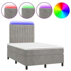 vidaXL Boxspringbett mit Matratze & LED Hellgrau 120x190 cm Samt