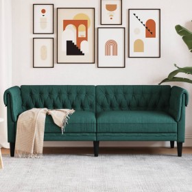 vidaXL Chesterfield-Sofa 3-Sitzer Dunkelgrün Stoff