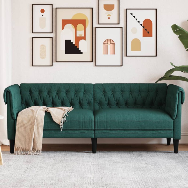 vidaXL Chesterfield-Sofa 3-Sitzer Dunkelgrün Stoff vidaXL Chesterfield-Sofa 3-Sitzer Dunkelgrün Stoff