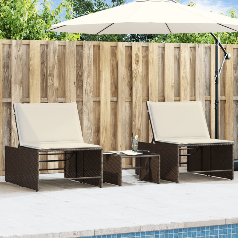 vidaXL Sonnenliegen 2 Stk. mit Tisch Braun Poly Rattan vidaXL Sonnenliegen 2 Stk. mit Tisch Braun Poly Rattan