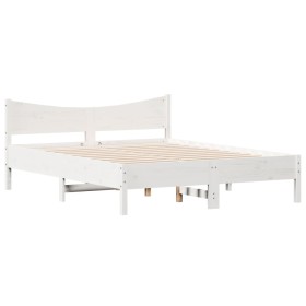 vidaXL Massivholzbett mit Kopfteil Weiß 150x200 cm Kiefer