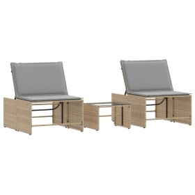 vidaXL Sonnenliegen 2 Stk. mit Tisch Beige Poly Rattan