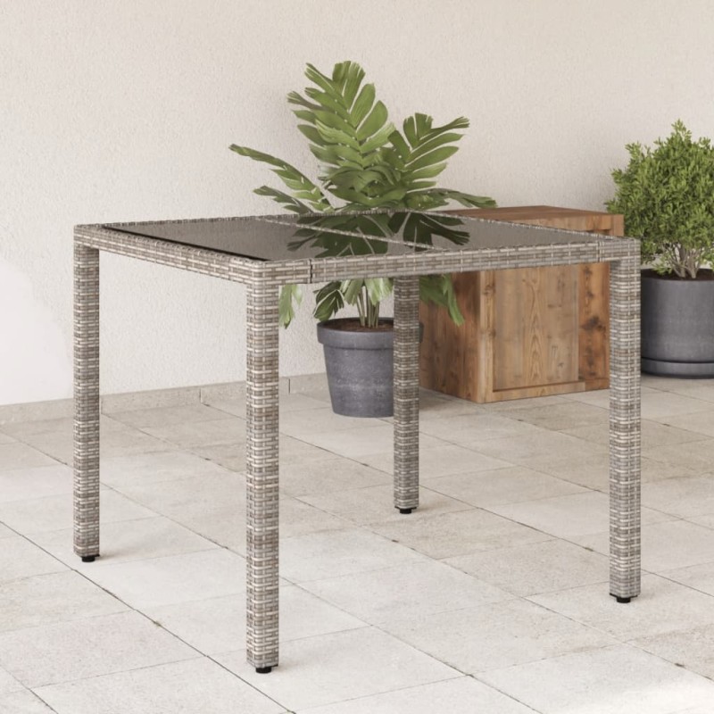 vidaXL Gartentisch mit Glasplatte Grau 90x90x75 cm Poly Rattan vidaXL Gartentisch mit Glasplatte Grau 90x90x75 cm Poly Rattan