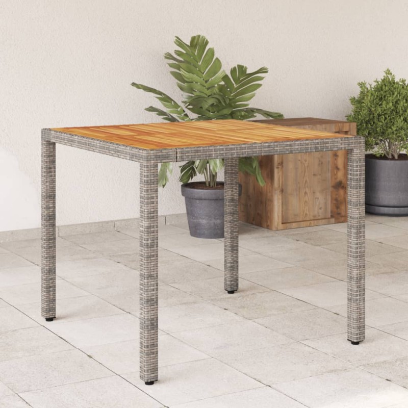 vidaXL Gartentisch mit Akazienholz-Platte Grau 90x90x75 cm Poly Rattan vidaXL Gartentisch mit Akazienholz-Platte Grau 90x90x75 cm Poly Rattan