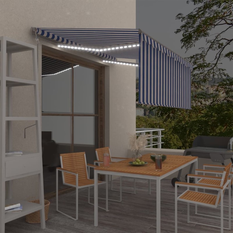 vidaXL Markise Automatisch mit Rollo LED Windsensor 3x2,5m Blau Weiß vidaXL Markise Automatisch mit Rollo LED Windsensor 3x2,5m Blau Weiß