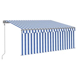 vidaXL Markise Automatisch mit Rollo LED Windsensor 3x2,5m Blau Weiß