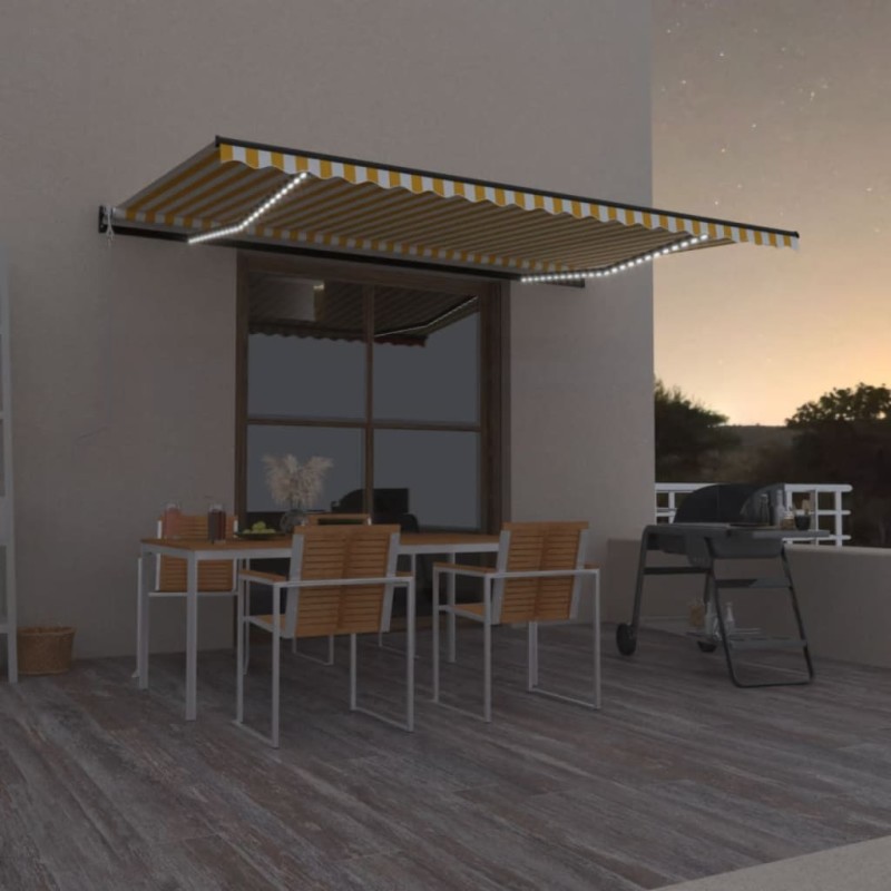 Automatische Markise mit LED & Windsensor 500x350 cm Gelb/Weiß Automatische Markise mit LED & Windsensor 500x350 cm Gelb/Weiß