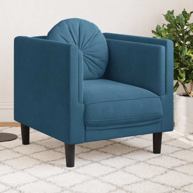 vidaXL Sessel mit Kissen Blau Samt vidaXL Sessel mit Kissen Blau Samt