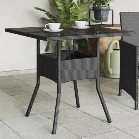vidaXL Gartentisch mit Glasplatte Schwarz 80x80x75 cm Poly Rattan