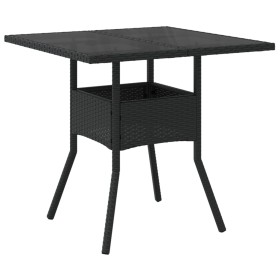 vidaXL Gartentisch mit Glasplatte Schwarz 80x80x75 cm Poly Rattan