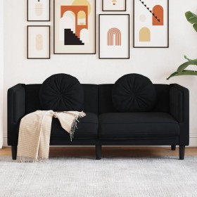 vidaXL Sofa mit Kissen 2-Sitzer Schwarz Samt