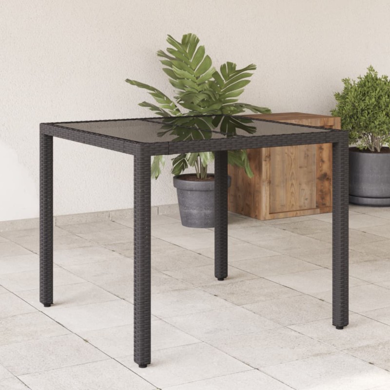 vidaXL Gartentisch mit Glasplatte Schwarz 90x90x75 cm Poly Rattan vidaXL Gartentisch mit Glasplatte Schwarz 90x90x75 cm Poly Rattan